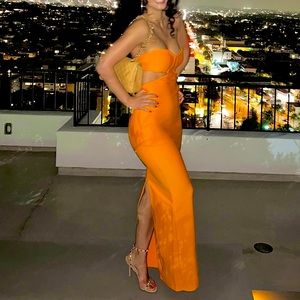 SXY🔥Bandage Strapless Orange Maxi Dress like new